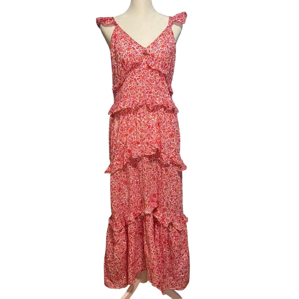 Misa Los Angeles Size M Morrison Dress Pink Animal Floral Tiered Ruffled USA - Picture 3 of 8